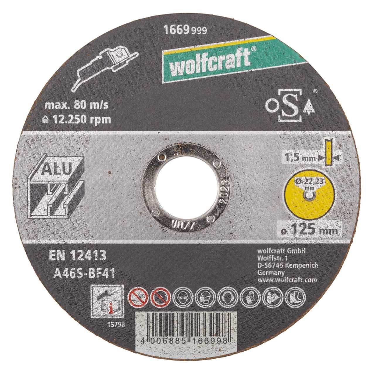 Tarcza korundowa 125 x 1.5 do aluminium WOLFCRAFT