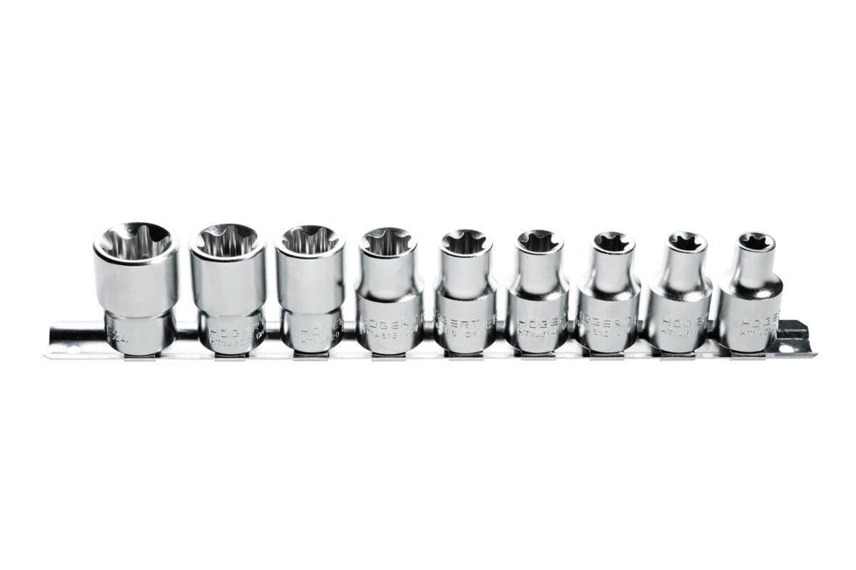 Zestaw nasadek Torx 9 szt., 1/2" rozm. E10-E24, CrV