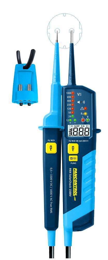 Tester napięcia i ciągłości obwodu PAN SOLARCHECK 1500V LED i LCD - 1000 V AC / 1500 V DC / wskaźnik kolejności faz /  test  (RCD) 30 mA