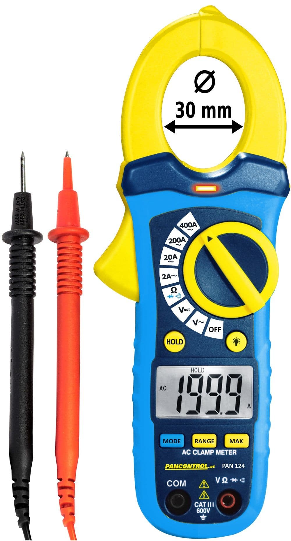Cyfrowe cęgi prądowe PAN 124 400 A AC CAT III 600 V  o = 30 mm