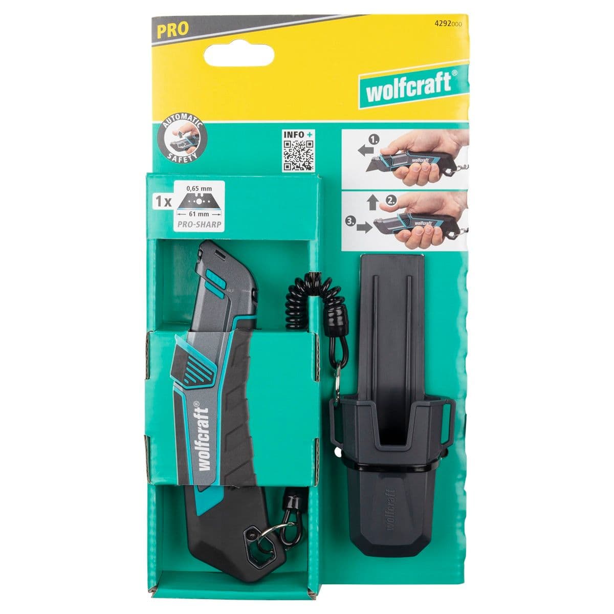 Nóż z futerałem, z ostrzem trapezowym PRO SAFETY wolfcraft