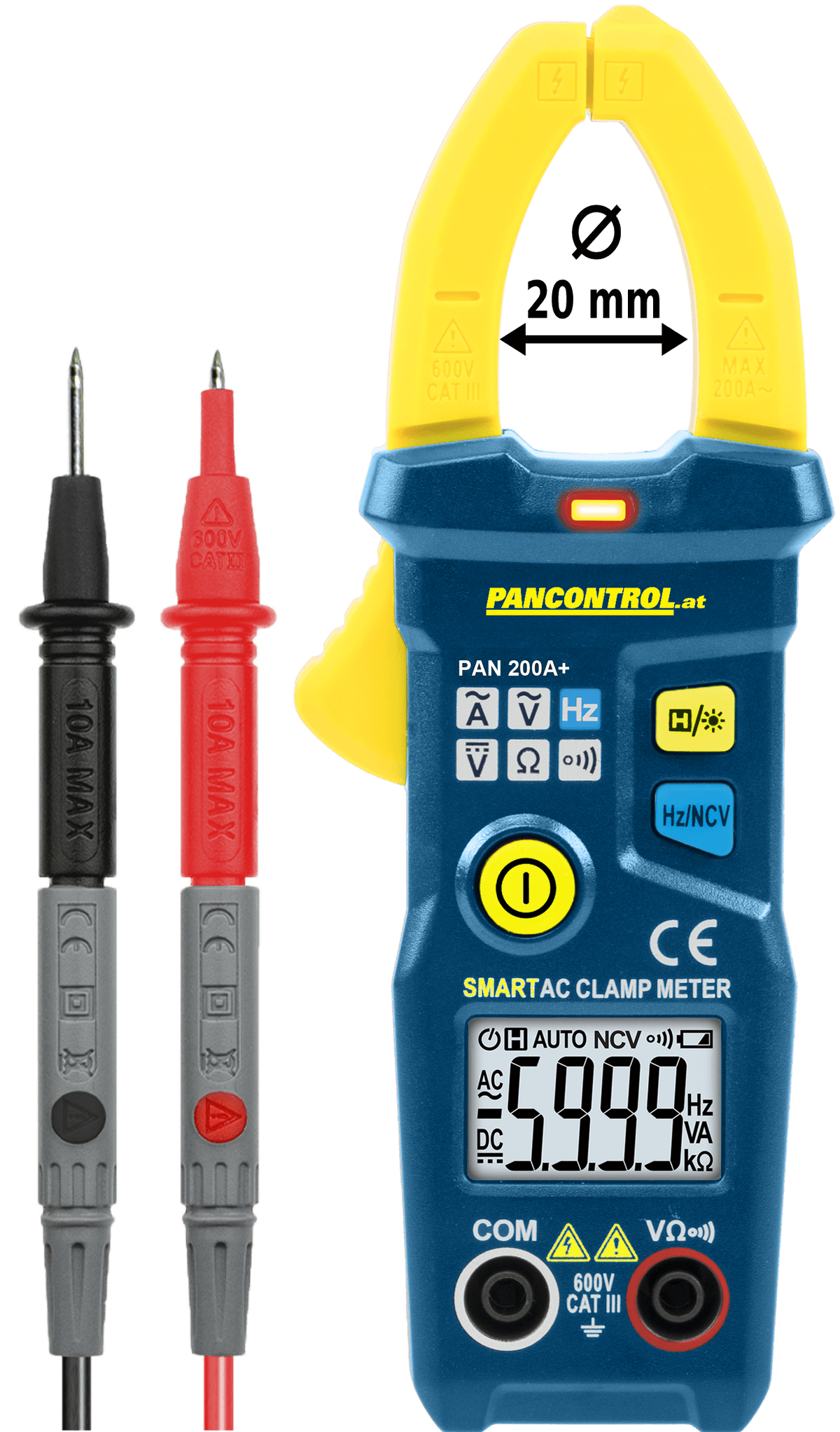 Cyfrowe cęgi prądowe PAN 200A+ 200 A AC CAT III 600V o = 20 mm