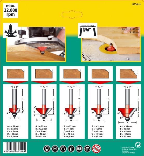 Zestaw frezów profilowych Wolfcraft [5 szt.]