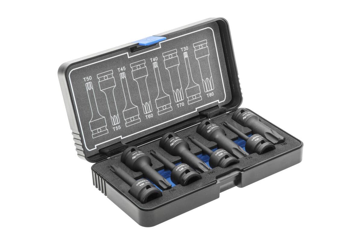 Zestaw kluczy trzpieniowych, udarowych  Torx, 8 szt., 1/2", CrMo