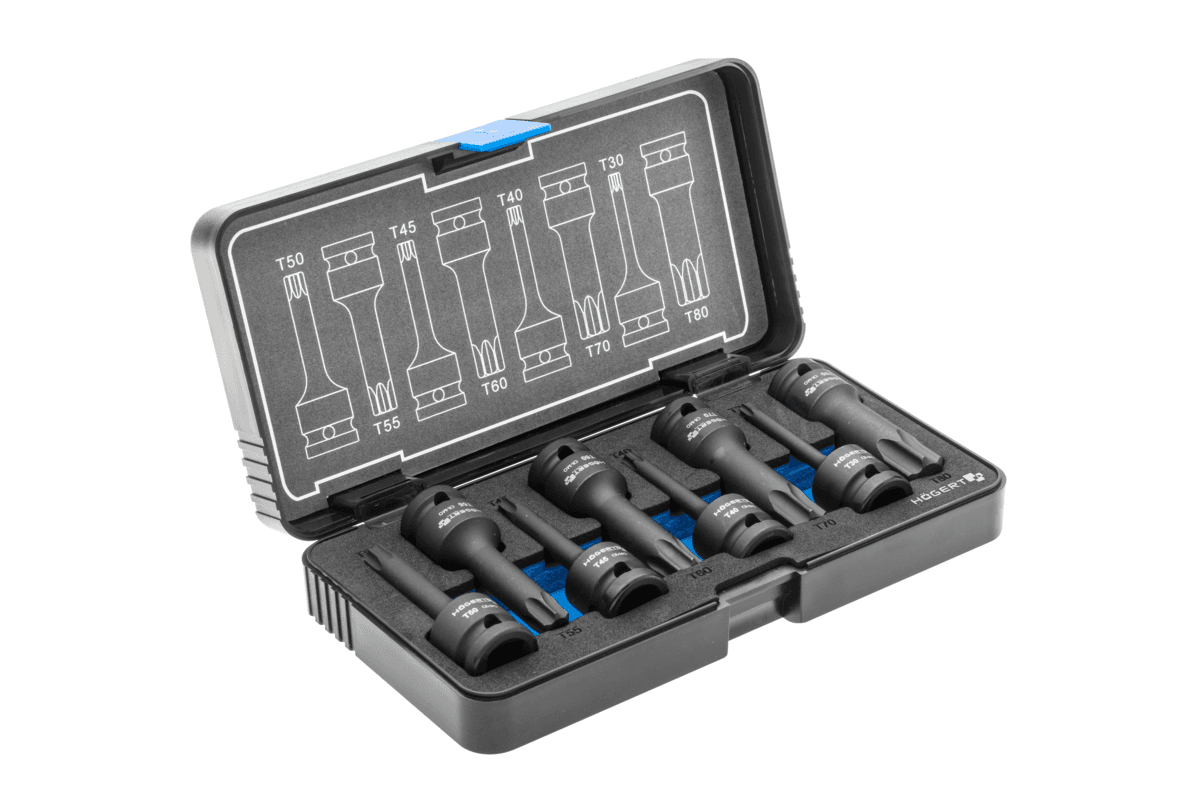 Zestaw kluczy trzpieniowych, udarowych Torx, 8 szt., 1/2", CrMo